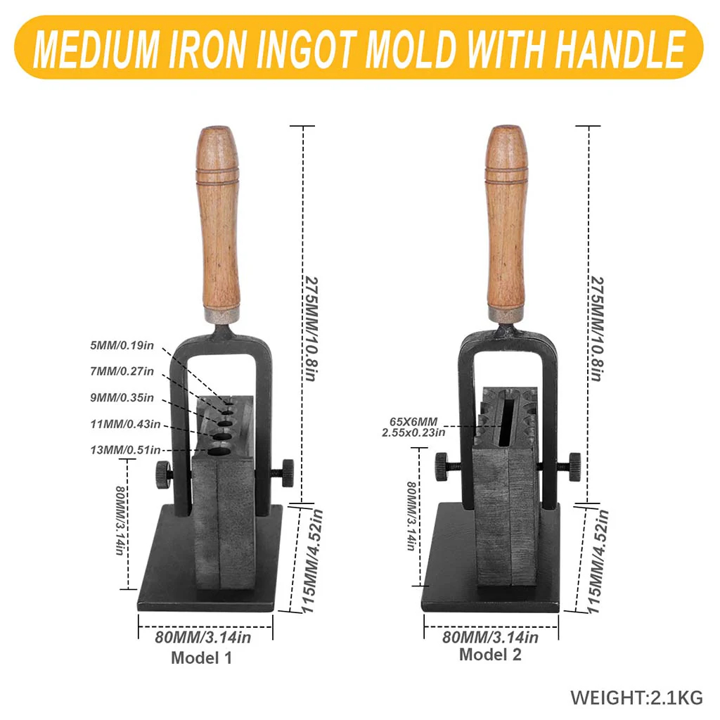 Reversible Wire Plate Ingot Mold with Wooden Handle for Gold, Silver, and Metal Casting